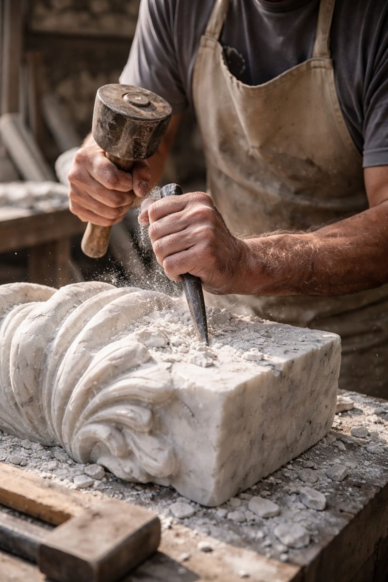 Home Skilled worker sculpturing carrara marble