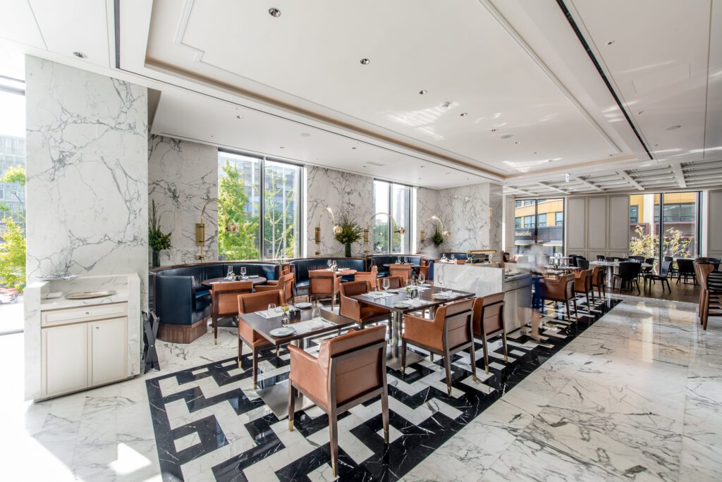 White Statuario marble lobby at Four Seasons Hotel Seoul luxury interior project