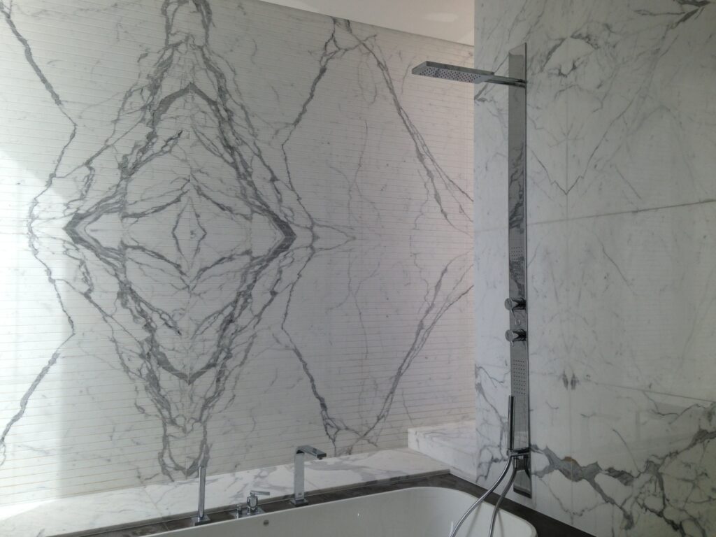 Statuario marble bathroom in luxury villa Saudi Arabia