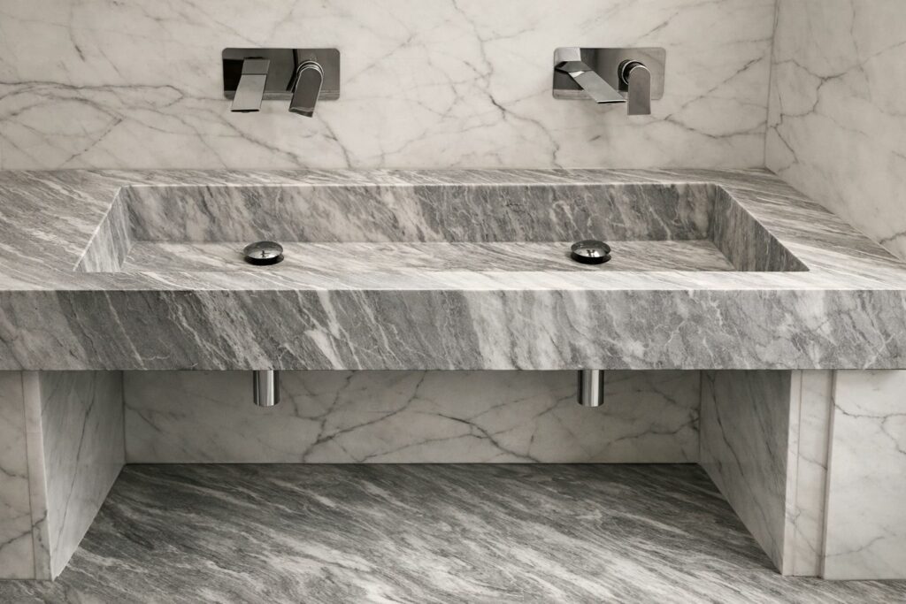 Solid Marbl sink in Bardiglio Nuvolato Marble